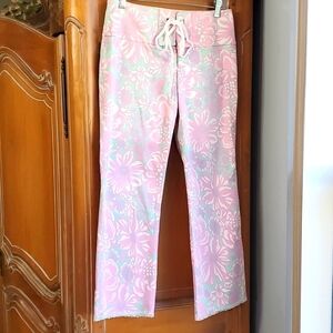 TIBI, women's size 4, lace-up pants. Pink floral print. Hippy style